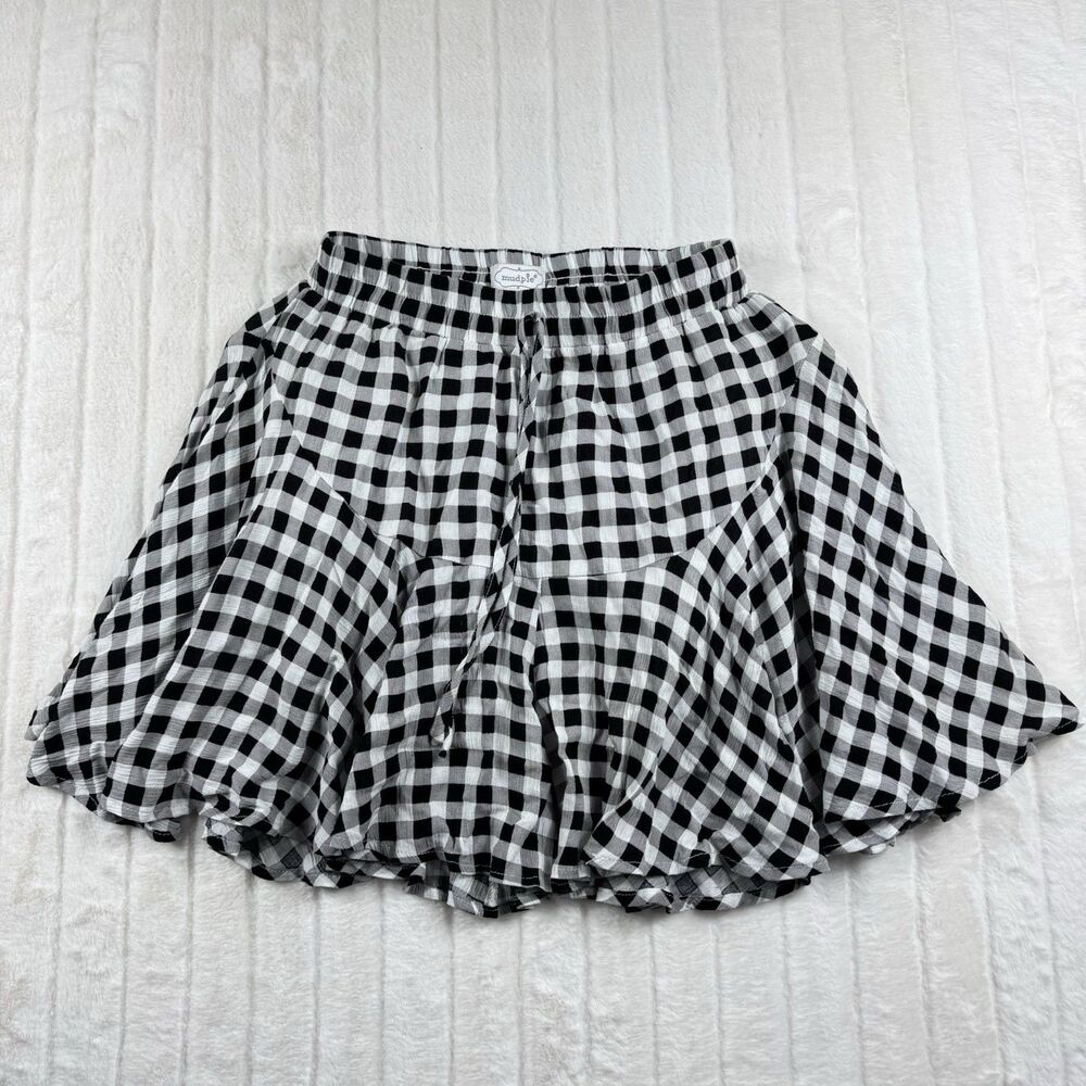 Mud Pie Checkered Plaid Skirt Women's Size Small Black White Inner Lining Casual